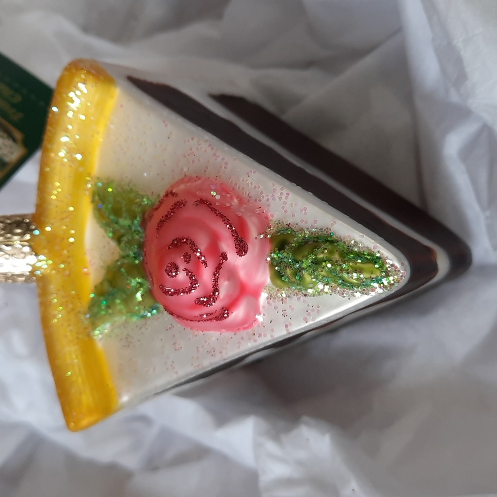Piece of Cake Old World Christmas Glass Ornament Chocolate Wedding Slice NWT